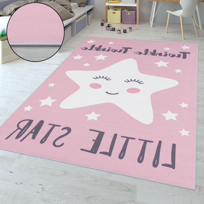 Kids Pink Washable Rug Little Star #6043