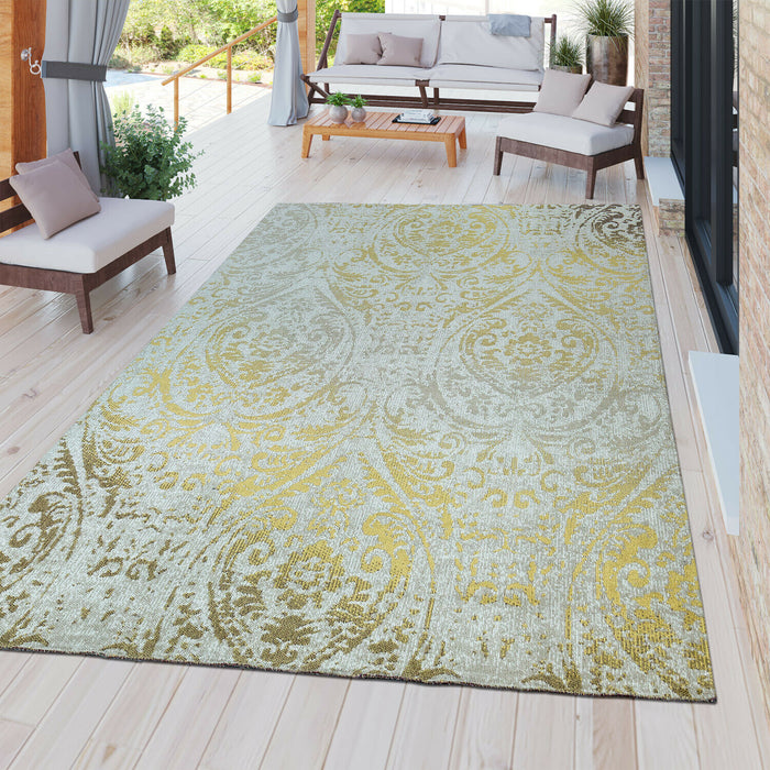 Indoor / Outdoor Rug Baroque Style In Yellow #65795