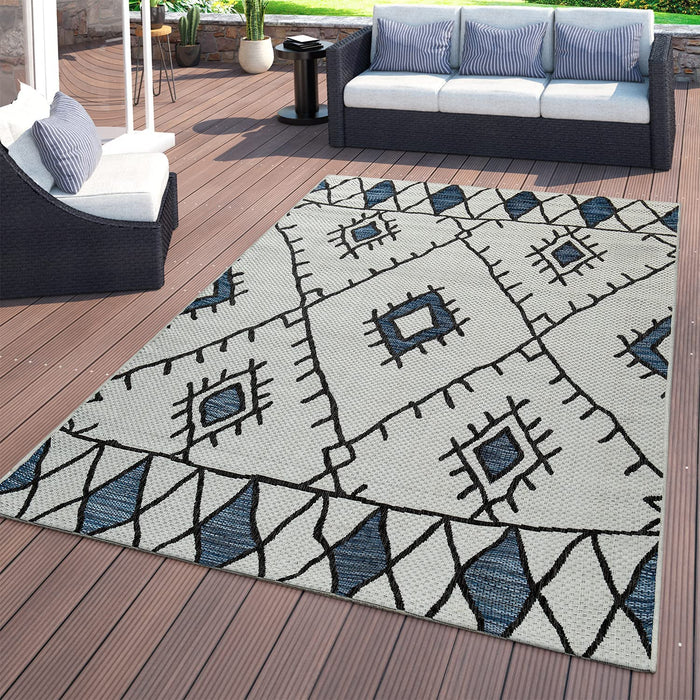 Blue Indoor / Outdoor Flatwave Scandi Rug #4113