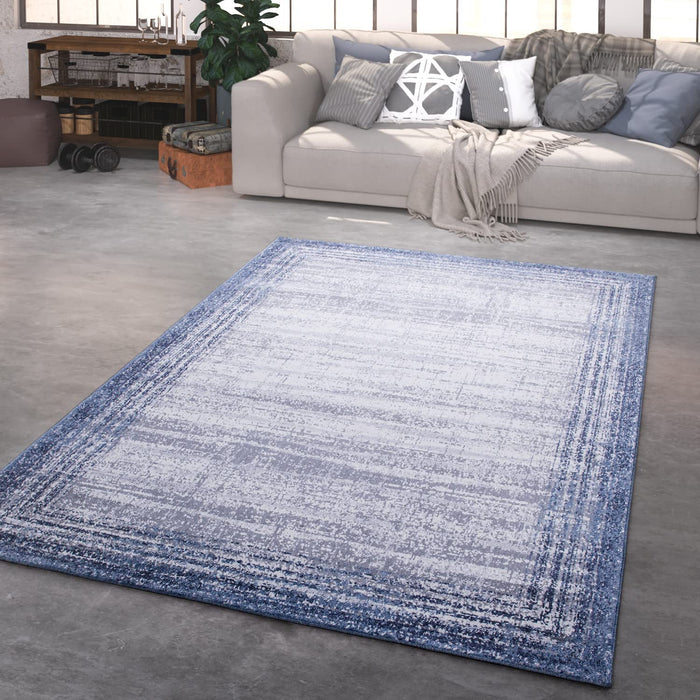 Modern Used Look Abstract Bordered Grey Blue #8846