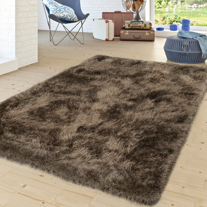 Super Soft Shaggy Plain Rug In Beige / Brown #81554