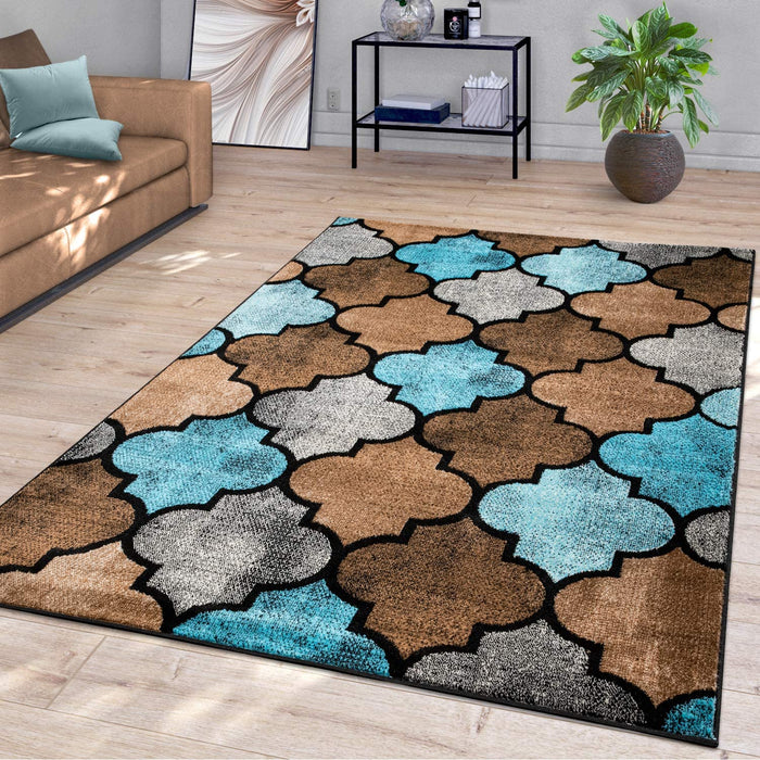 Moroccan Geometric Rug In Blue Brown #4565