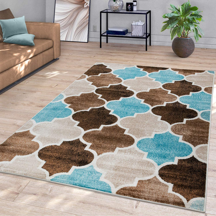 Moroccan Geometric Rug In Blue Brown #4564