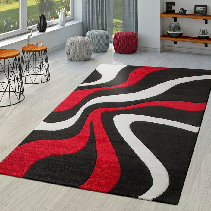 Modern Waves Pattern In Red and Black #4026