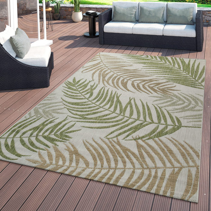 Green Beige Indoor / Outdoor Flatwave Palm Tree Rug #4115