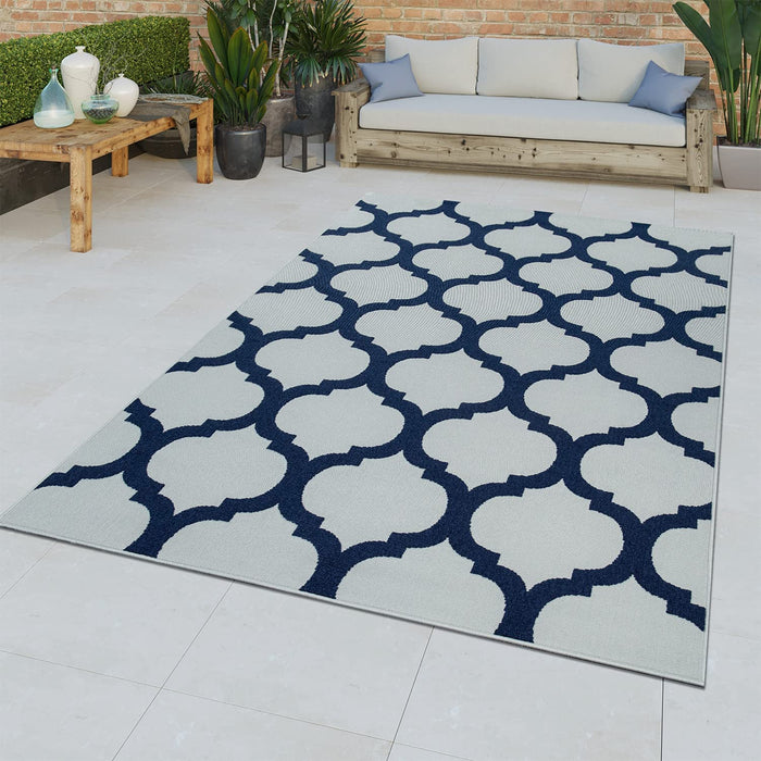 Blue White Indoor / Outdoor Rug Moroccan #9799