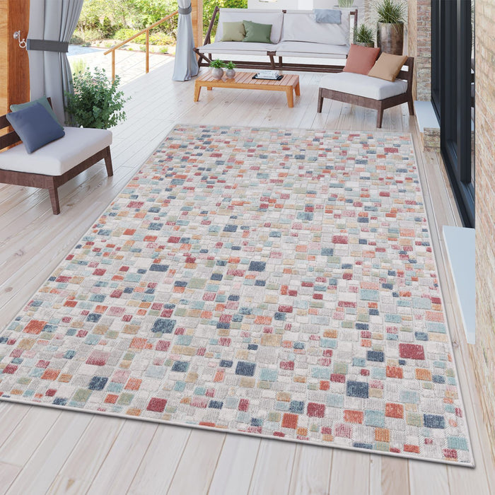 Modern Geometric Checked Rug Multicoloured #13124