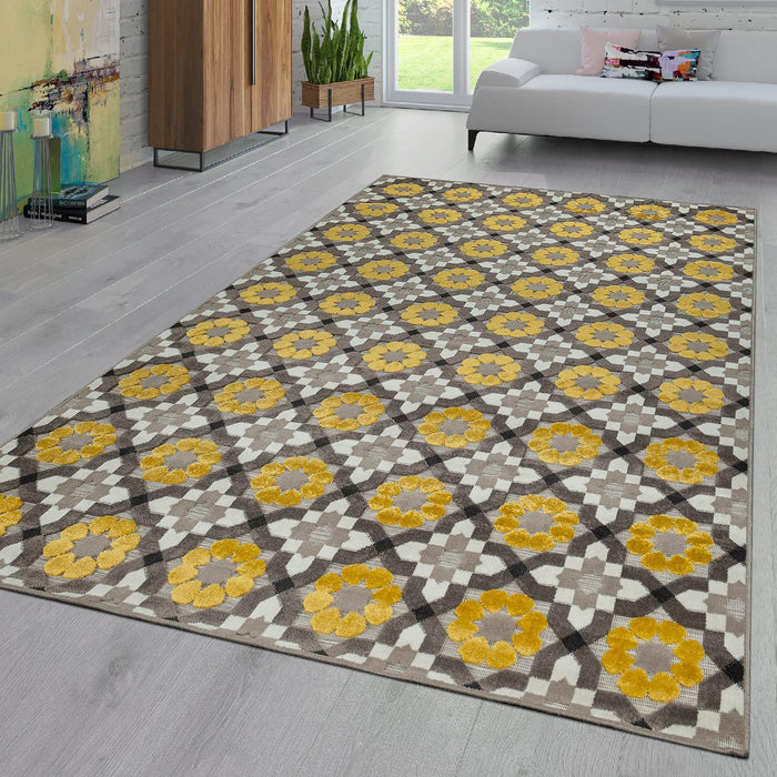 Indoor / Outdoor Rug 3D Floral In Yellow Beige #45794c