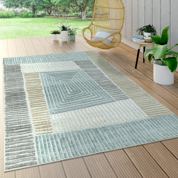 Modern Outdoor Rug Abatrct 3D Blue Grey #4598a