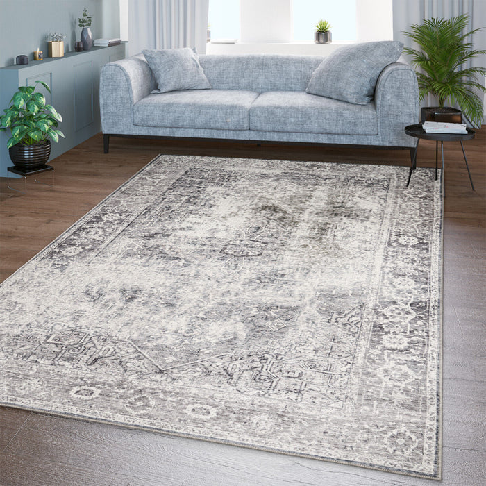 Traditional Distressed Rugs Flatwave Grey . Beige , Cream #22150