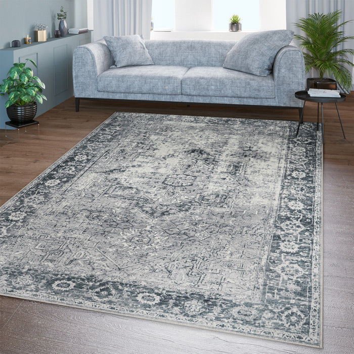 Traditional Distressed Rugs Flatwave Grey Beige #22151
