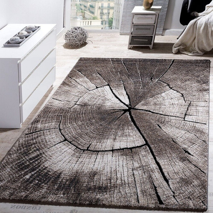 Modern Rug Mottled Abstract Wood Effect Grey Beige #14032