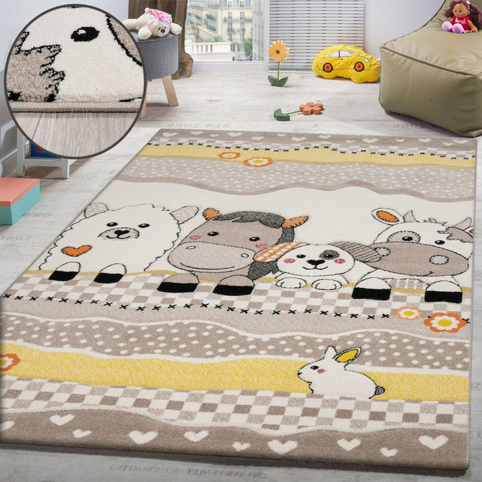 Kids Farm Animals Beige Rug #56263