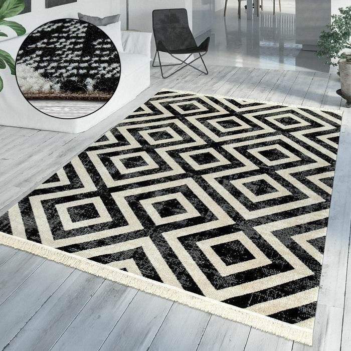 Modern Scandi Design Rug Black #5443v