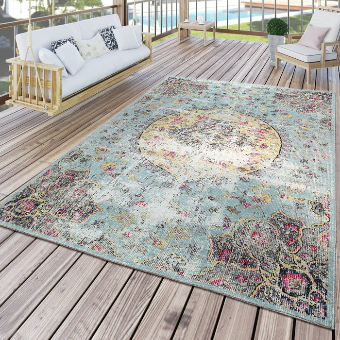 Indoor / Outdoor Rug Distressed Oriental In Turquoise #85795