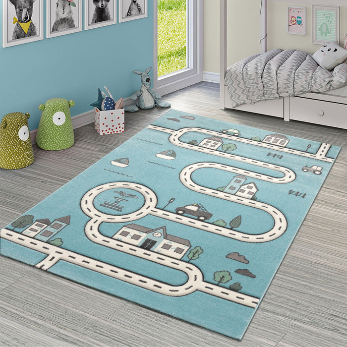 Kids Blue Roads & Streets Rug #1914