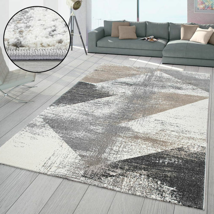 Distressed  Grey Beige Abstract Rug #57653