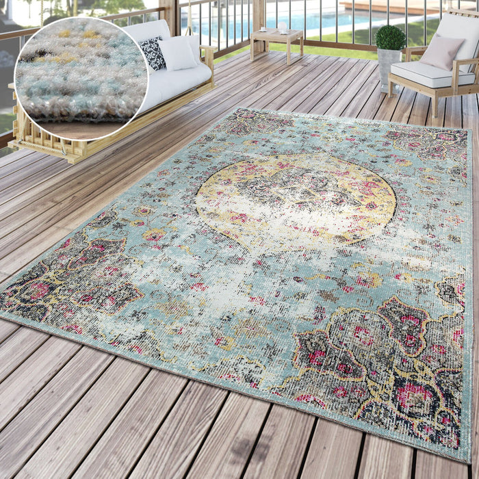 Indoor / Outdoor Rug Distressed Oriental In Turquoise #85795