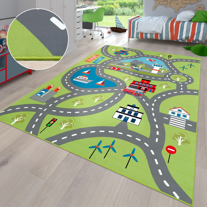 Kids Roads & Streets Green Rug #2214