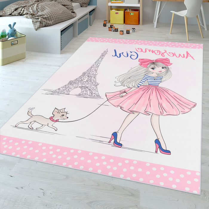 Kids Pink Washable Rug Awesome Girl #643