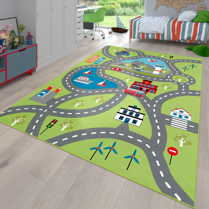 Kids Roads & Streets Green Rug #2214