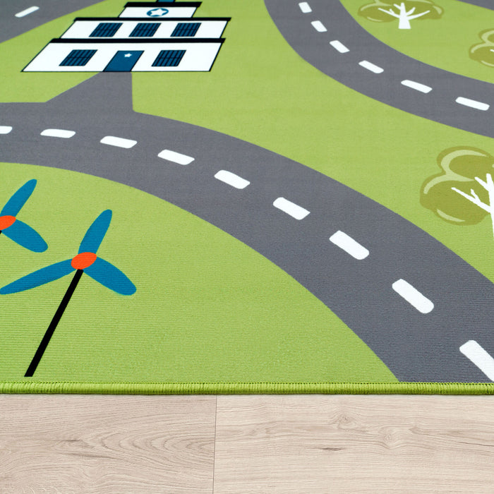 Kids Roads & Streets Green Rug #2214