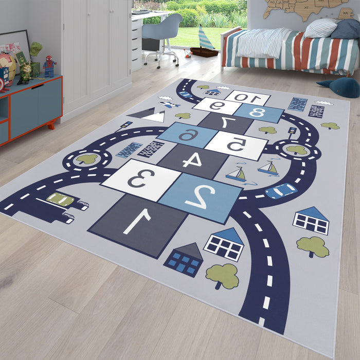 Kids Roads & Streets Blue Grey Rug #2215