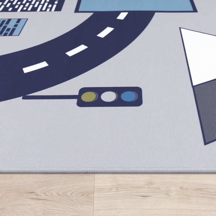 Kids Roads & Streets Blue Grey Rug #2215