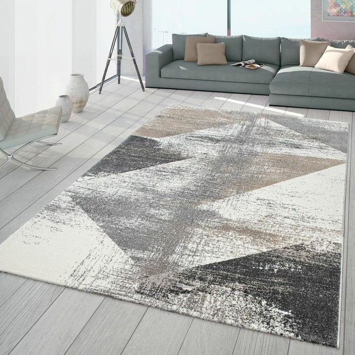 Distressed  Grey Beige Abstract Rug #57653