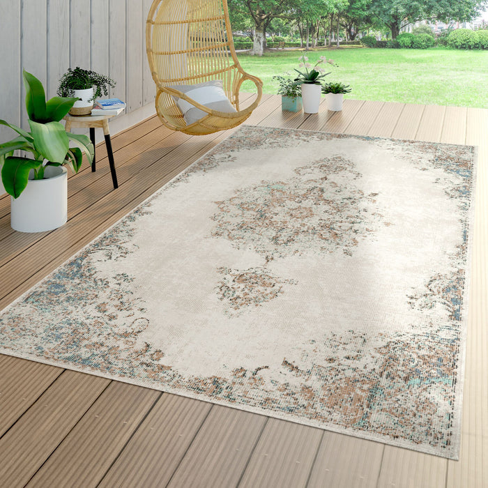 Traditional Distressed Rugs Medallion Design Cream  #26153