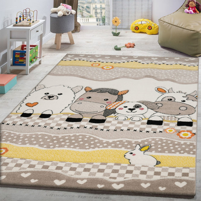 Kids Farm Animals Beige Rug #56263