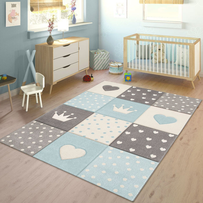 Kids Blue Rug with Hearts #1606