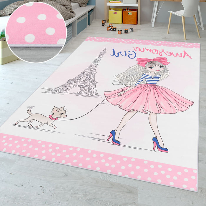 Kids Pink Washable Rug Awesome Girl #643