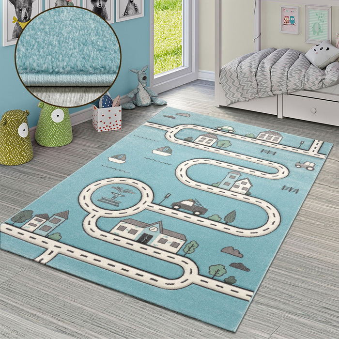 Kids Blue Roads & Streets Rug #1914