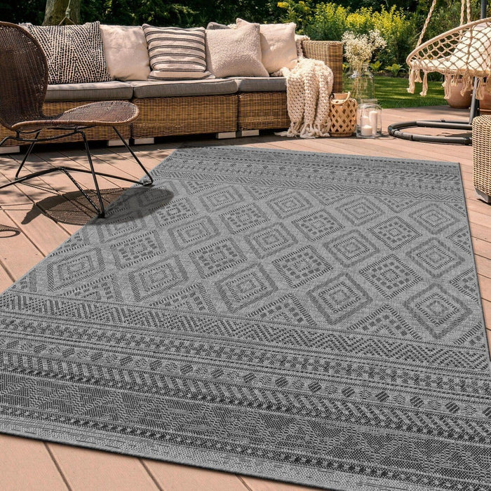 Ethnic Moroccan Boho Braided Rug Grey #95131