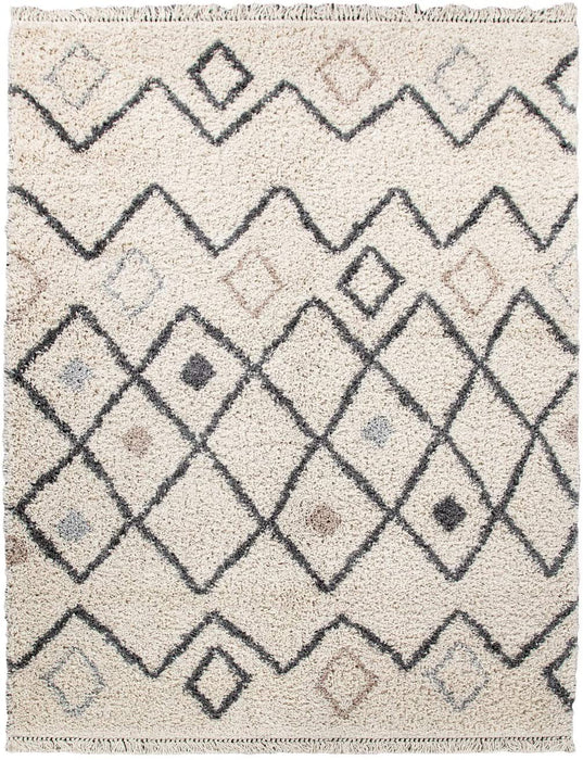 Boho Shaggy Rug In Ivory Grey #13429