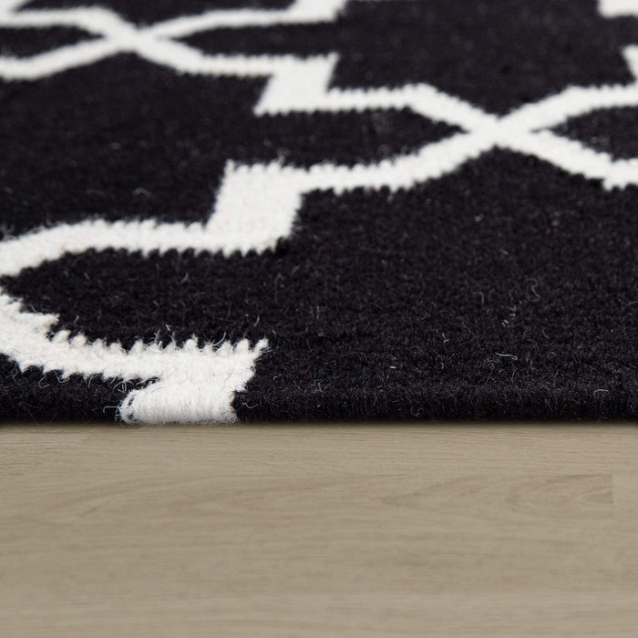 Modern Moroccan Rug Wool & Cotton Black #44459