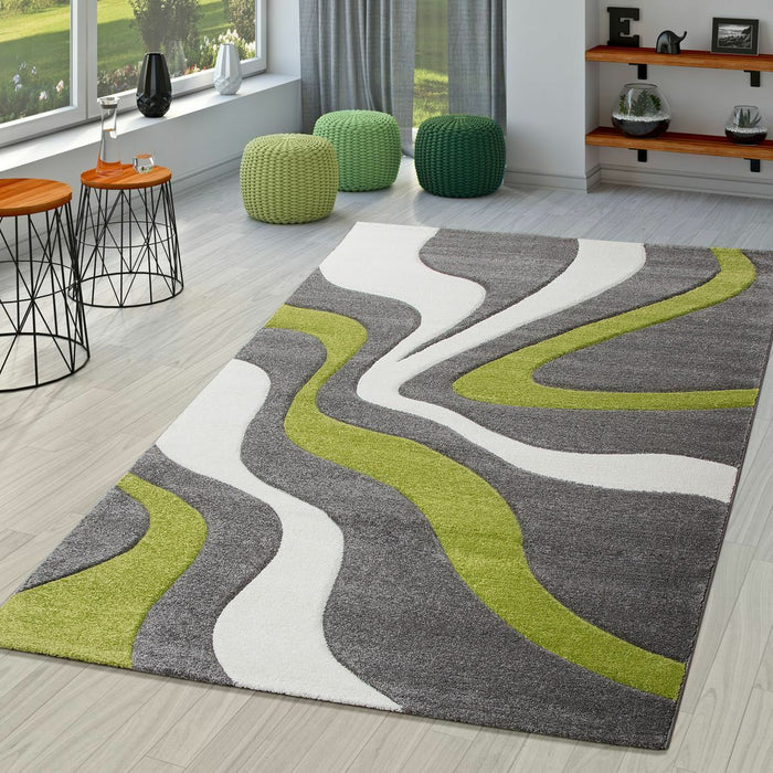 Modern Waves Pattern In Grey and Green #4024