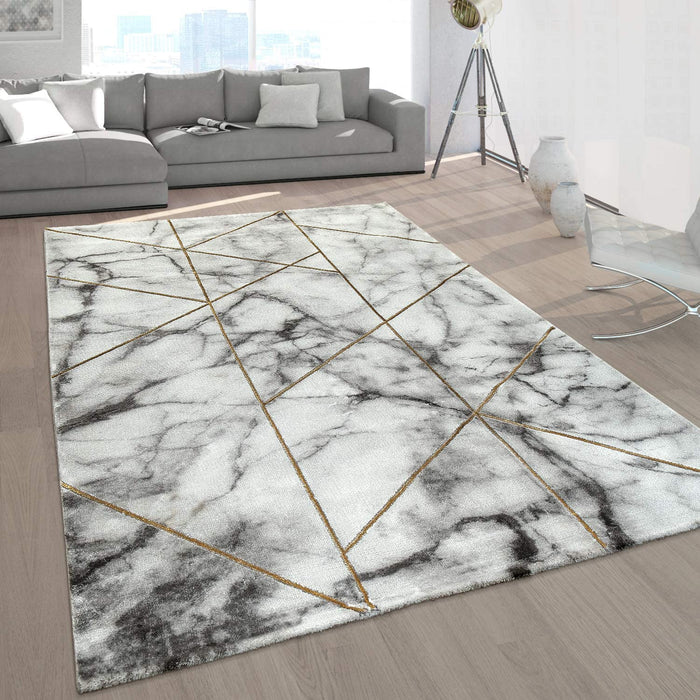 Modern Marble Look Striped Rug in Grey Gold #10064g