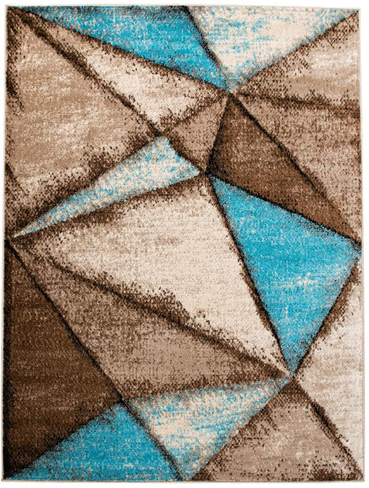 Geometric Triangles Design Rug In Blue Brown #4569