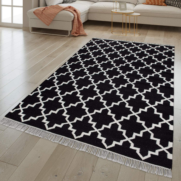 Modern Moroccan Rug Wool & Cotton Black #44459