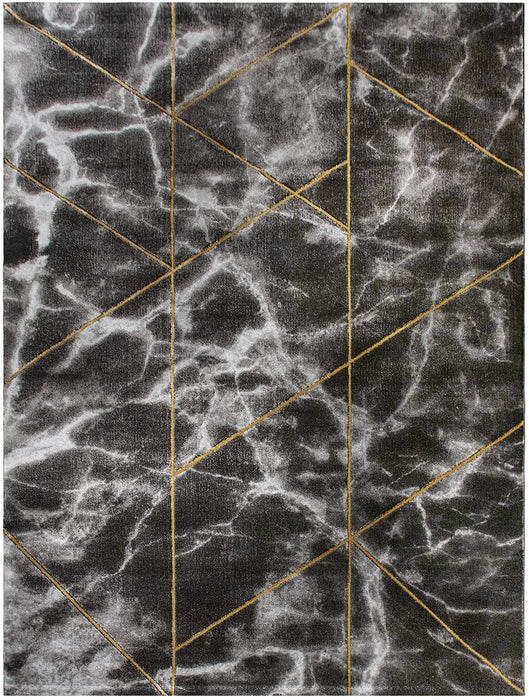 Modern Marble Look Border Rug in Grey Gold #87765