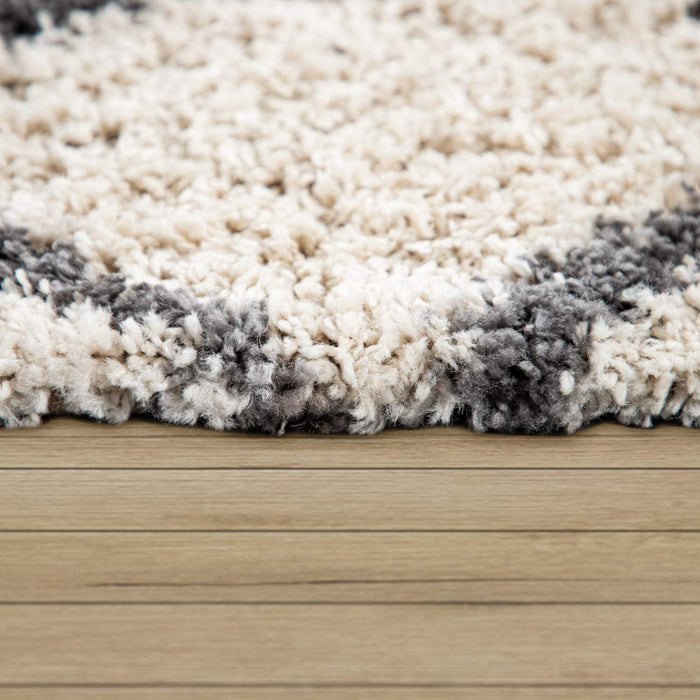 Boho Shaggy Rug In Ivory Grey #13429