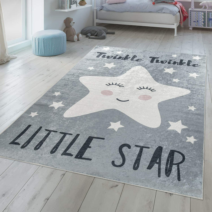 Kids Grey Washable Rug Little Star #6044