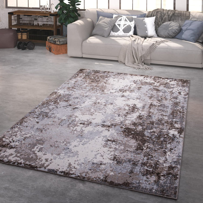 Modern Shabby Chic Abstract Distresed Rug Brown #2444