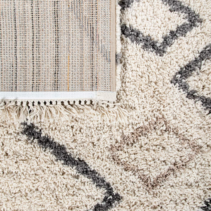 Boho Shaggy Rug In Ivory Grey #13429