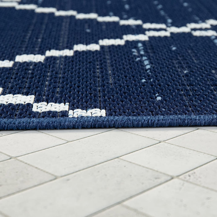 Blue White Indoor / Outdoor Rug Diamonds #9780