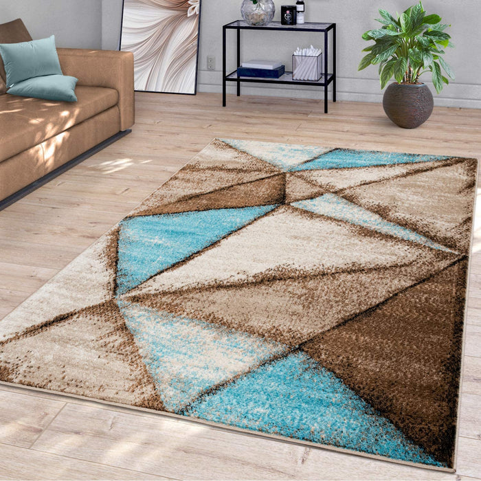 Geometric Triangles Design Rug In Blue Brown #4569