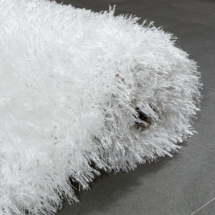 Super Soft Shaggy Plain Rug In White #81557