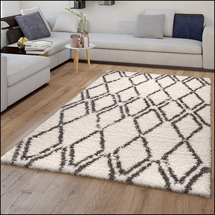 Scandi Shaggy Geometric Rug Cream #45554